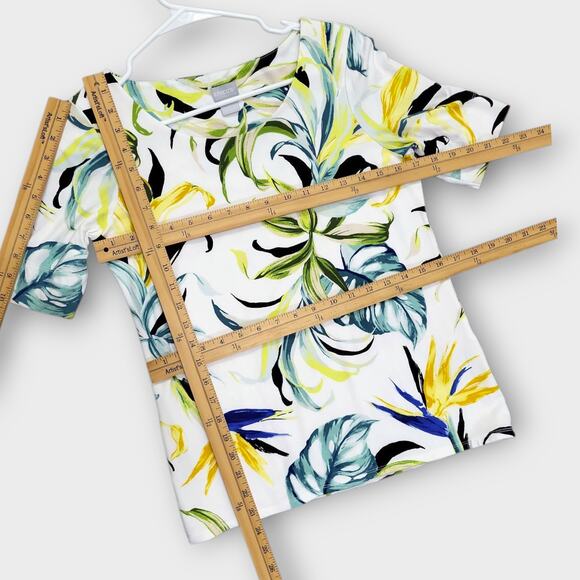 Chicos T Shirt Womens Small / Chicos 0 Floral Casual Tropical Summer Resort - Picture 4 of 10